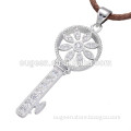 2016 leather core chain pave Zircon key pendant necklace for women silver key necklace